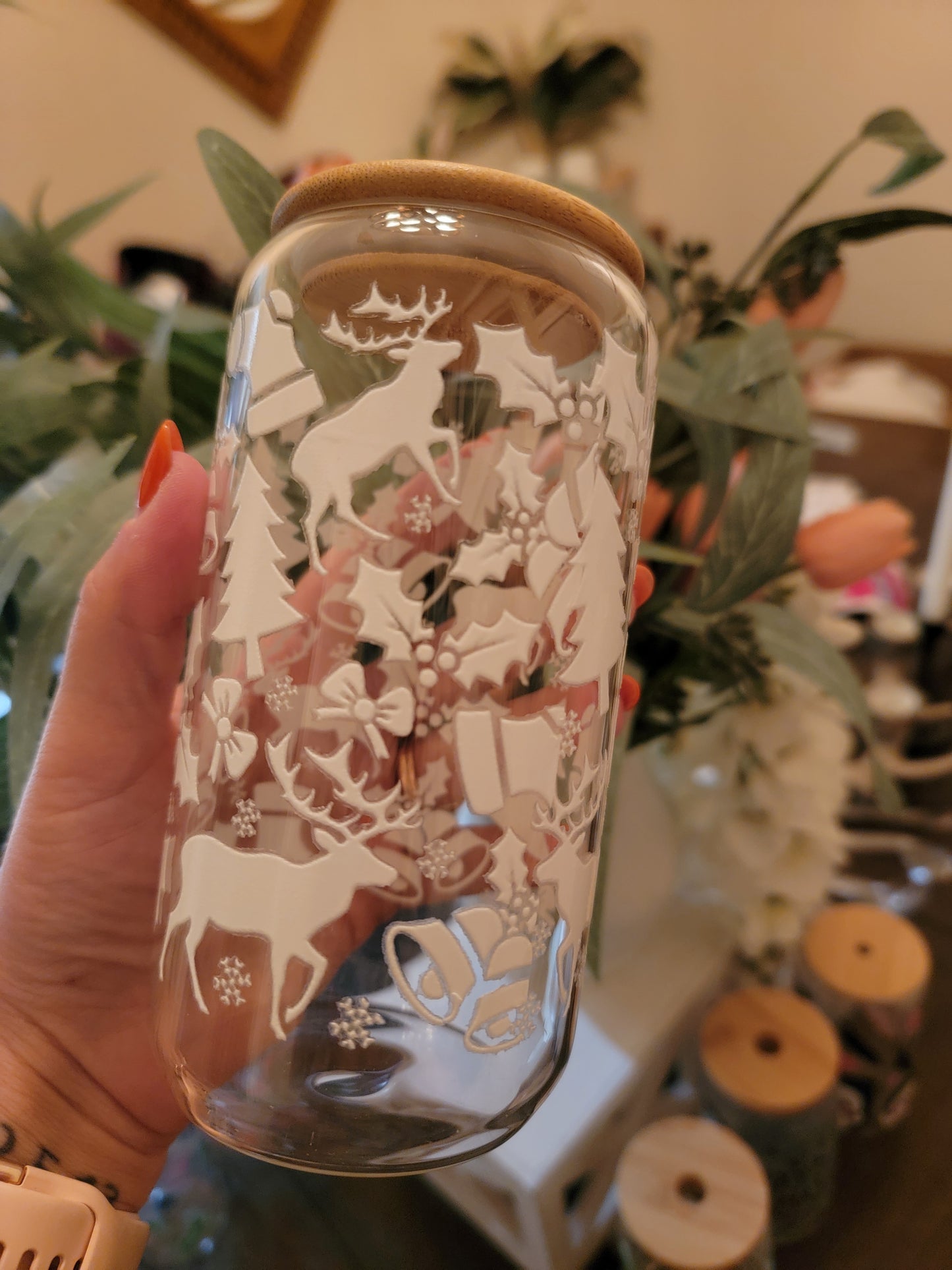 white christmas 16 oz glass can