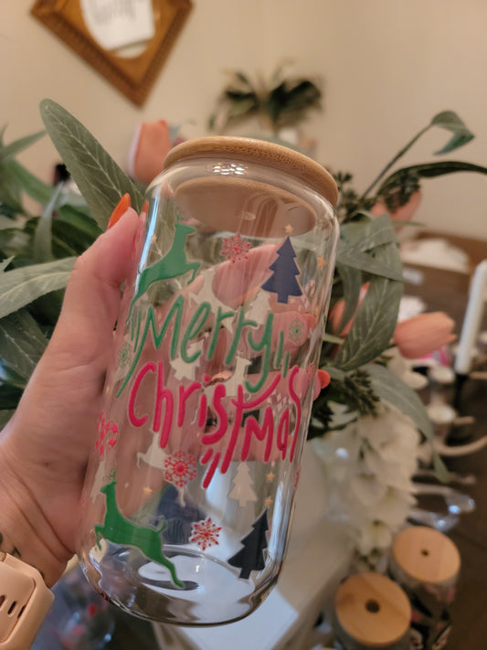 merry christmas 16 oz glass can