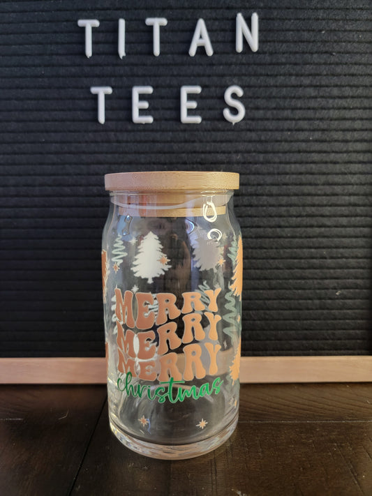 merry merry merry christmas trees 16 oz glass can